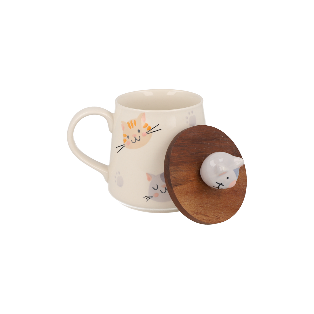 Taza gatitos con tapa de madera
