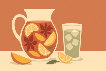 Jarra de infusión de frutas en agua fría con limón, mango e hibisco — alternativa saludable al zumo industrial