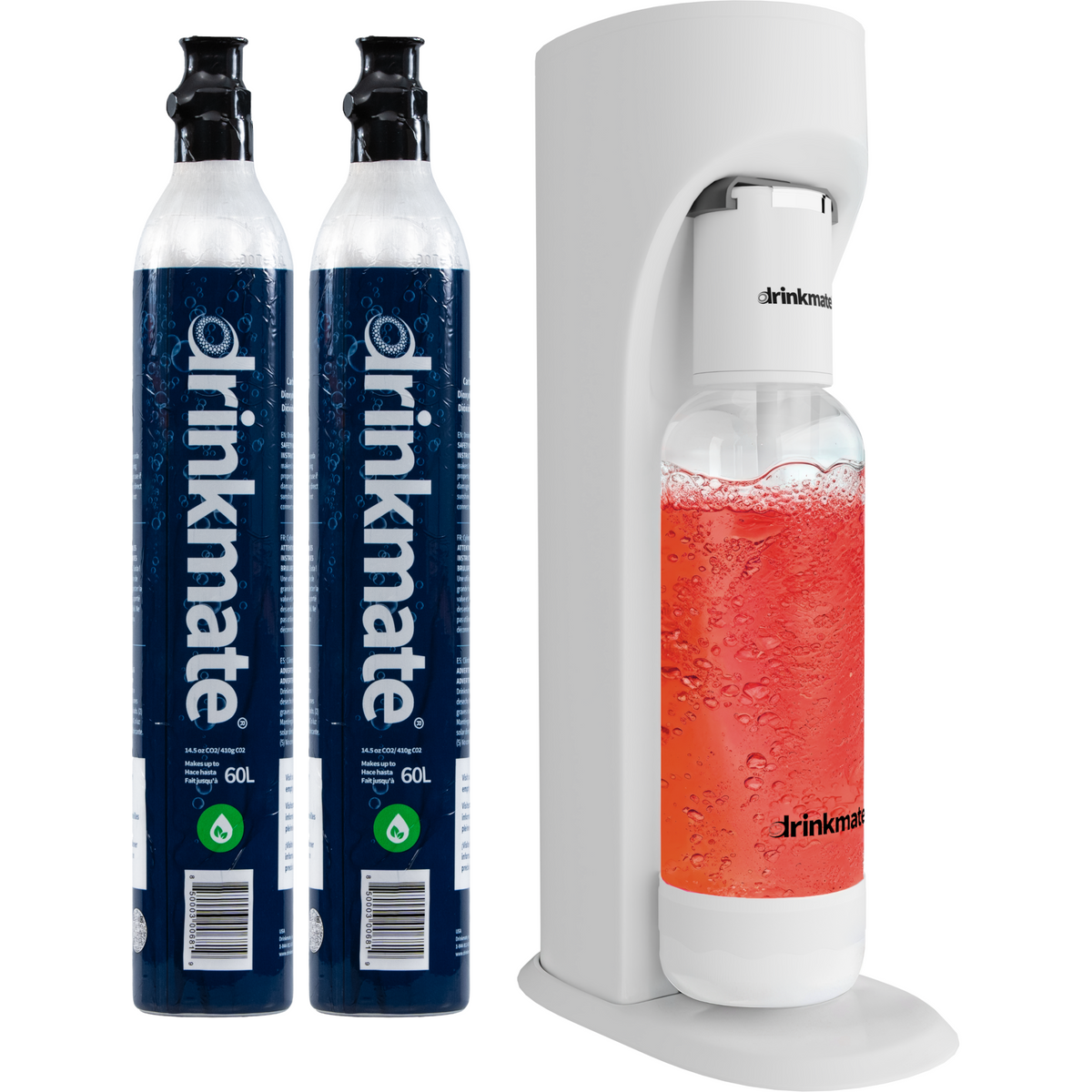 Drinkmate OmniFizz · Carbonatador para Té, Zumos y Cualquier Bebida – Con 2 cilindros CO₂ / Blanco