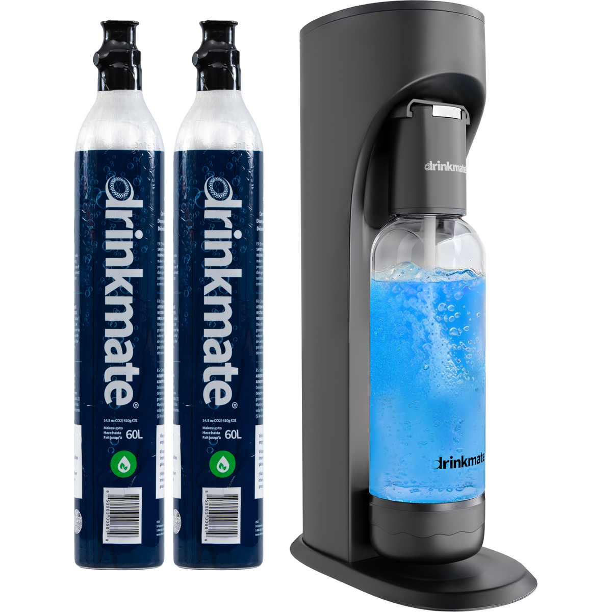 Drinkmate OmniFizz · Carbonatador para Té, Zumos y Cualquier Bebida – Con 2 cilindros CO₂ / Negro mate