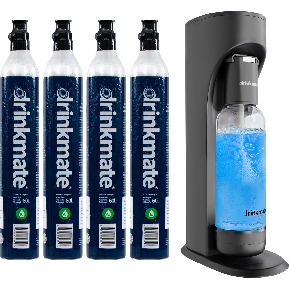 Drinkmate OmniFizz · Carbonatador para Té, Zumos y Cualquier Bebida – Con 4 cilindros CO₂ / Negro mate