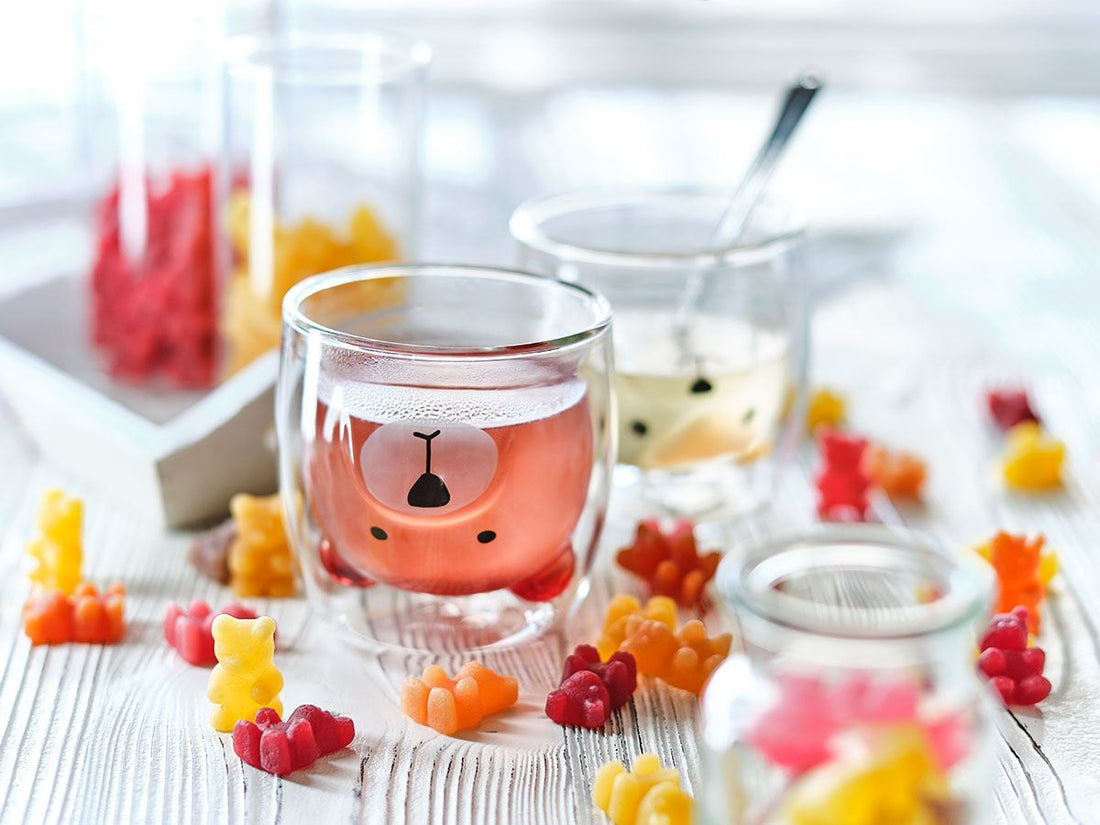 Pack de 2 vasos de cristal doble pared con forma de oso